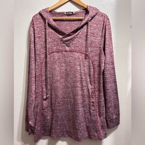 Crossover Neck Hoodie Tunic • Maroon • Size XL